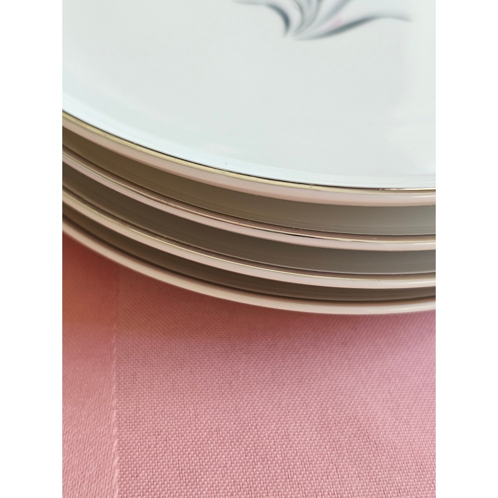 Syracuse China Alpine Pink Lily Dinner Plates Set of 8 Silver Trim MCM USA - Picture 6 of 6
